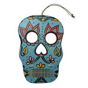 Blue Wooden Sugar Skull Hanging Wall Decor Day Of The Dead Dia De Los Muertos